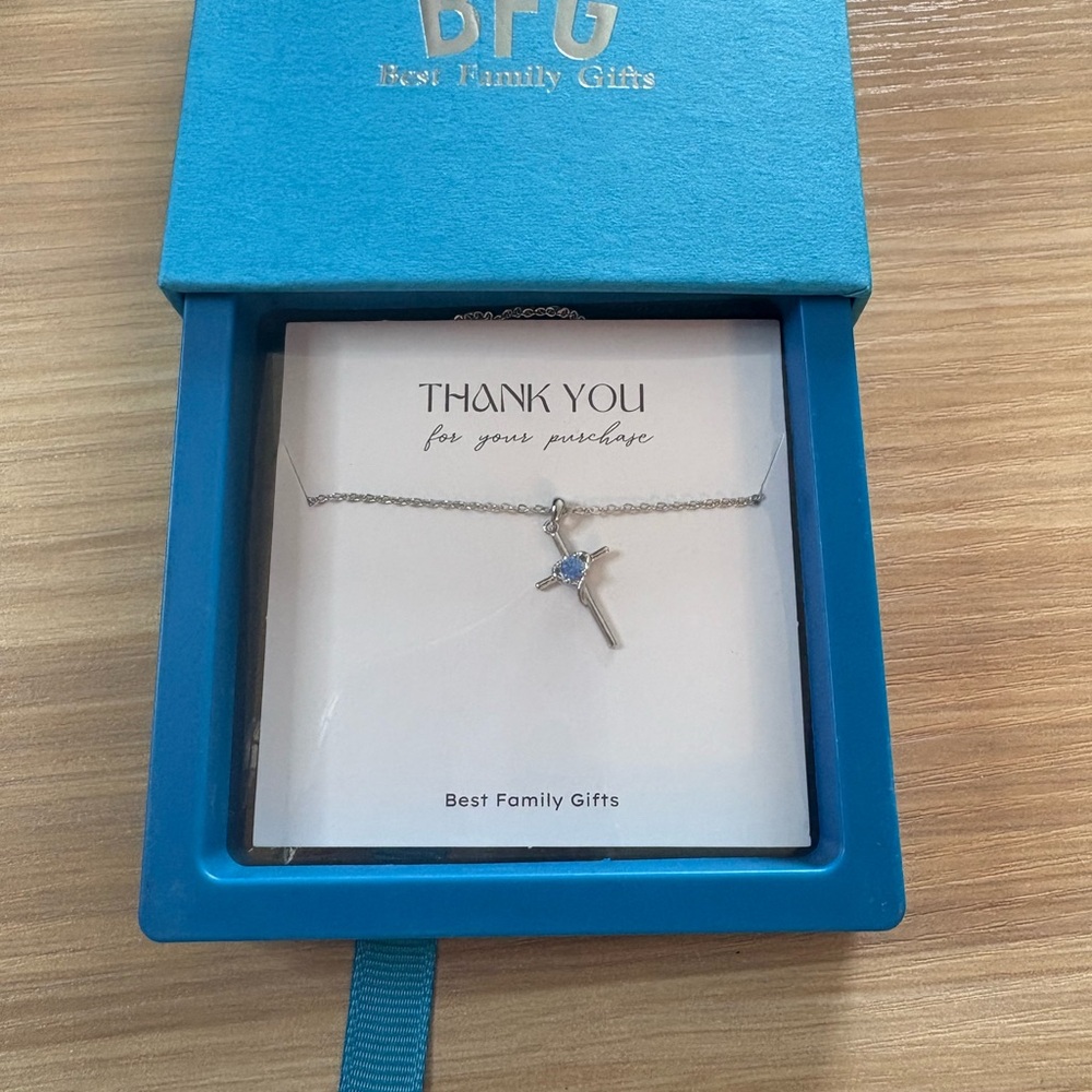925 Sterling Silver Cross Necklace for Women,Cubic Zirconia MARCH Birthstone